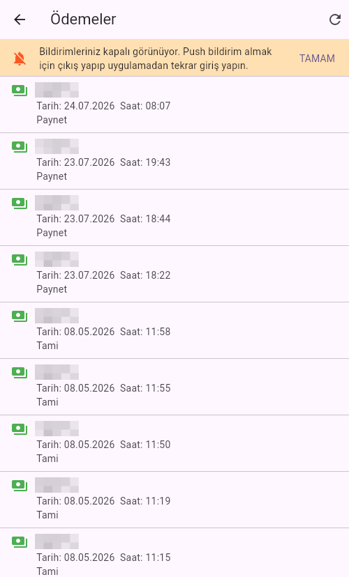 Geçmiş ödemeler listesi